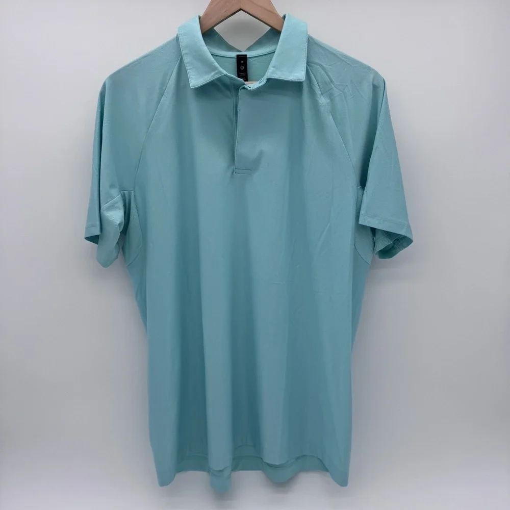 Lululemon‎ Men Wild Mint Green Stretch Golf Polo Short Sleeve Snap Shirt M